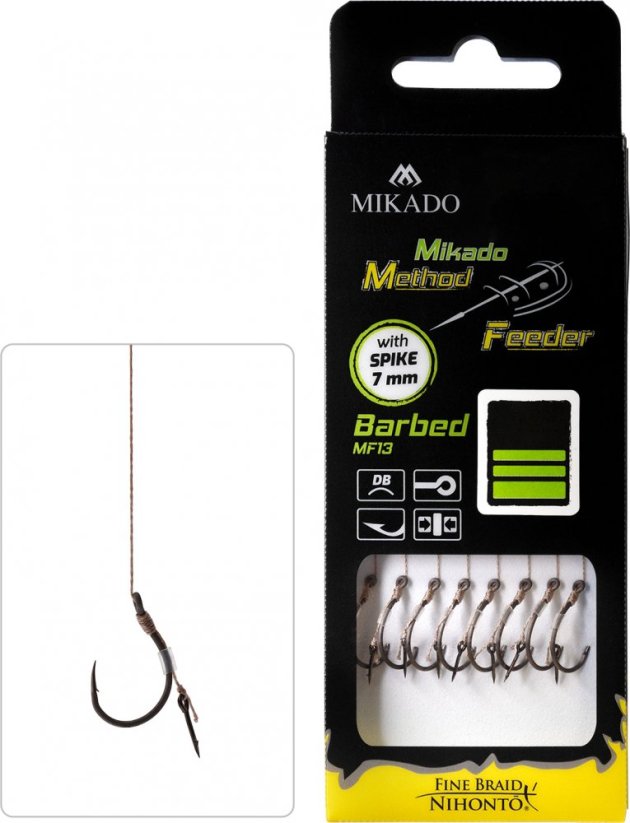 MIKADO NÁVAZEC - MF - S JEHLOU - HÁČEK S PROTIHROTEM ČÍSLO 4 / PLETENÁ ŠŇŮRA 0.16mm/10cm - 8 ks