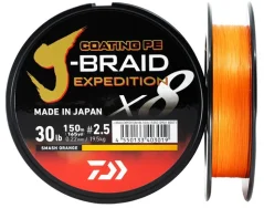 Pletená Šňůra Daiwa J-Braid X8 Expedition Smash Orange 300m 0,20mm-16kg